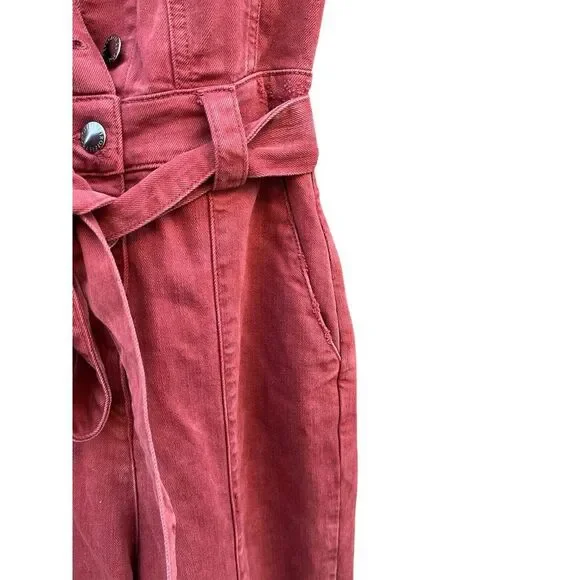 Retrofete Tori Puff Sleeve Denim One Piece Jumpsuit In‎ Rose Pink, Size XS